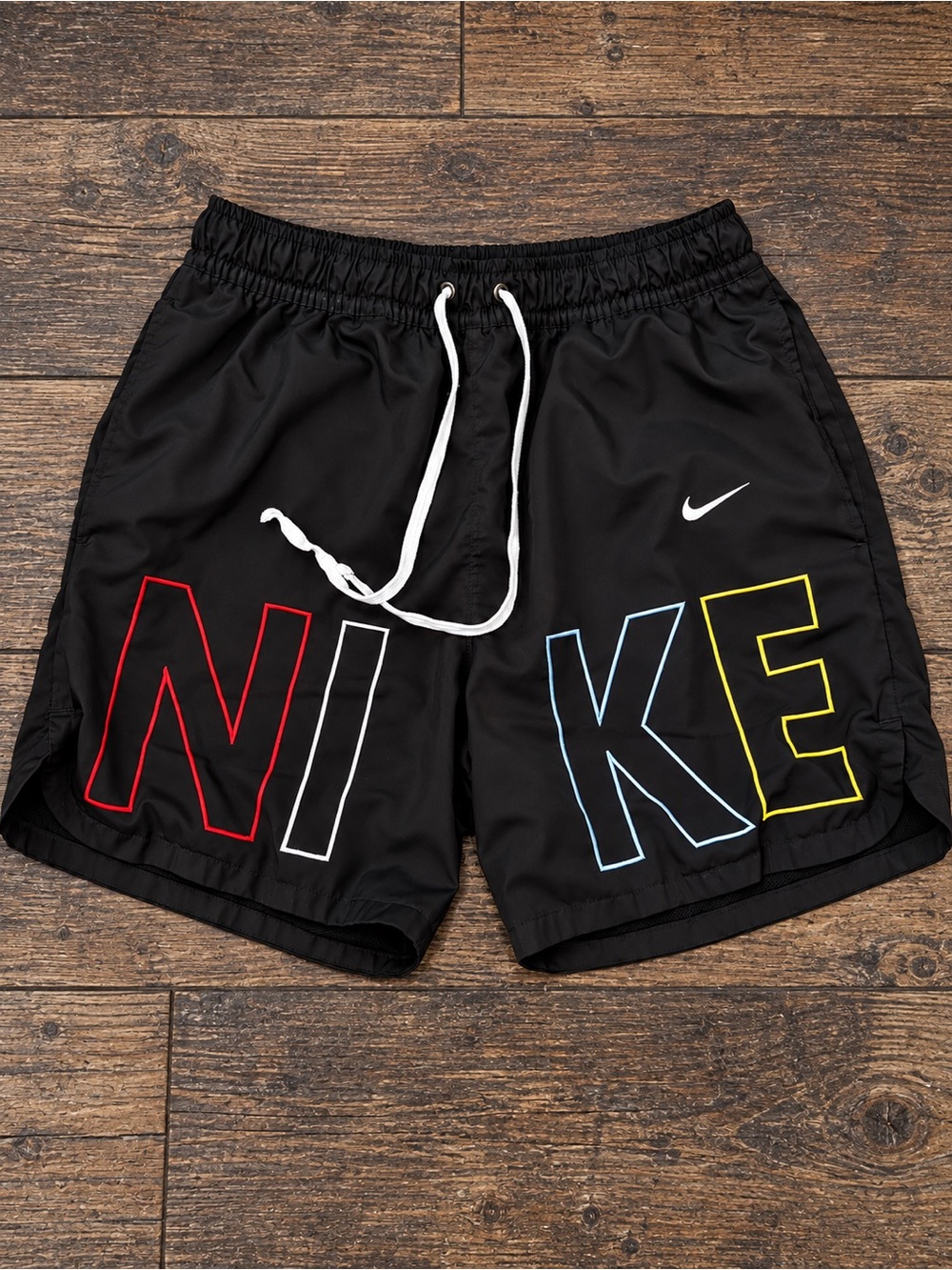 Nike Men’s Black Swim Shorts Multicolor Logo Size M